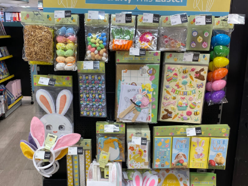 Image shows Ryman instore, Easter craft selection featuring a variety of arts and crafts items