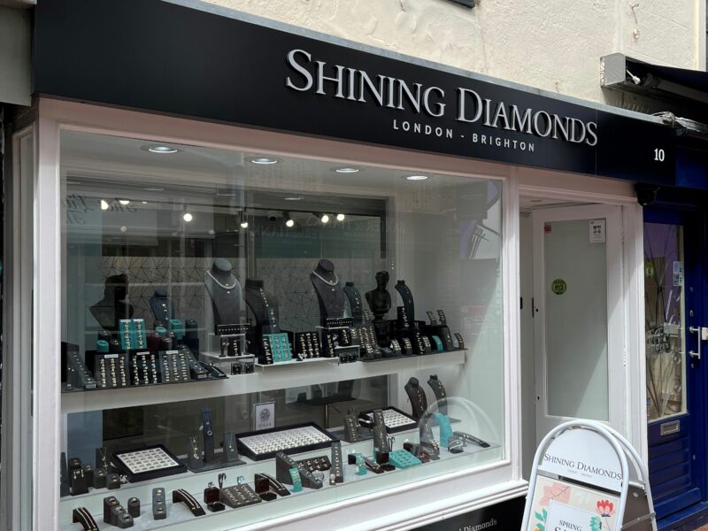 Image shows exterior image of Shining Diamonds Jewellers in Brighton Lanes